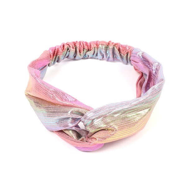 Nollia Ladies Criss Cross Elastic Stretch Headband Shiny Metallic Medium Rainbow