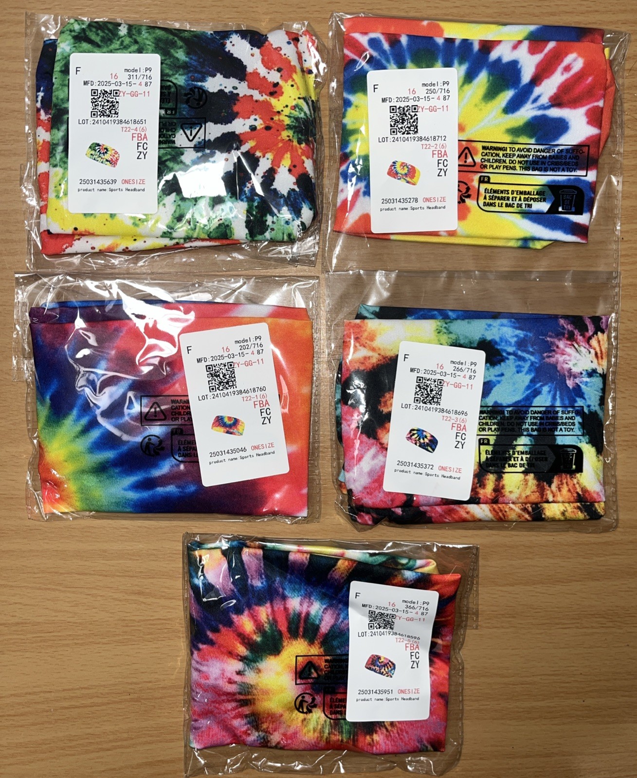 NEW Lot Of 5 Swirl Tie Dye Sport Sweatbands Headbands for Men Women Fashion