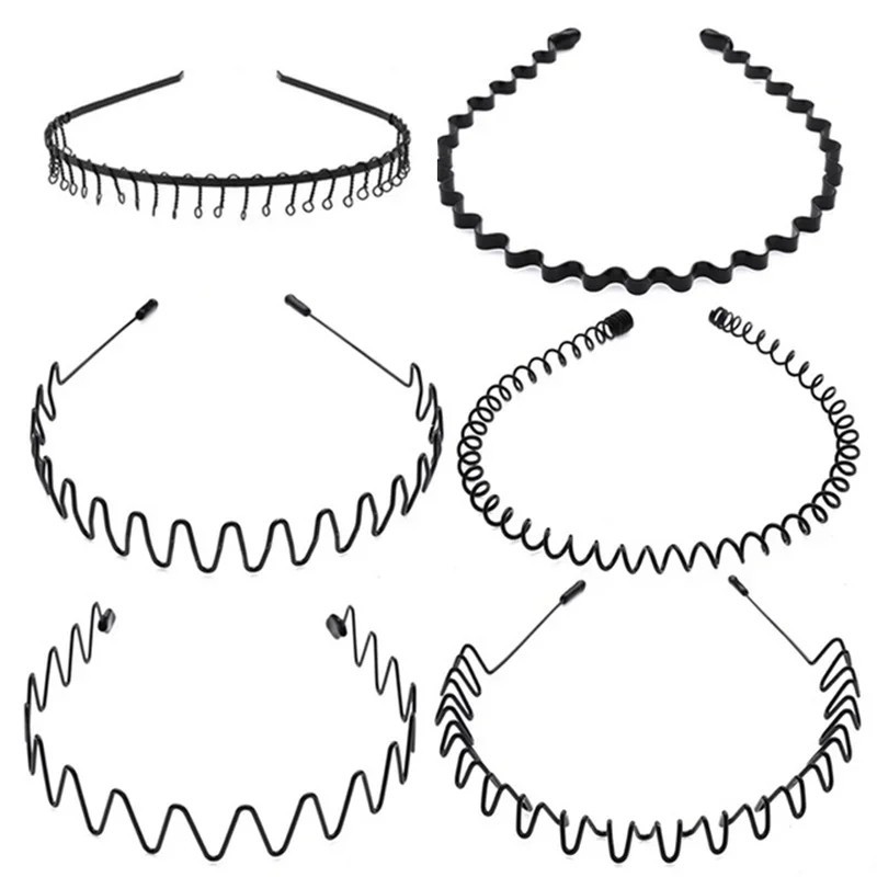 6 PCS Metal Hair Headband Wave Style Hoop Comb Sports Hairband Men Women