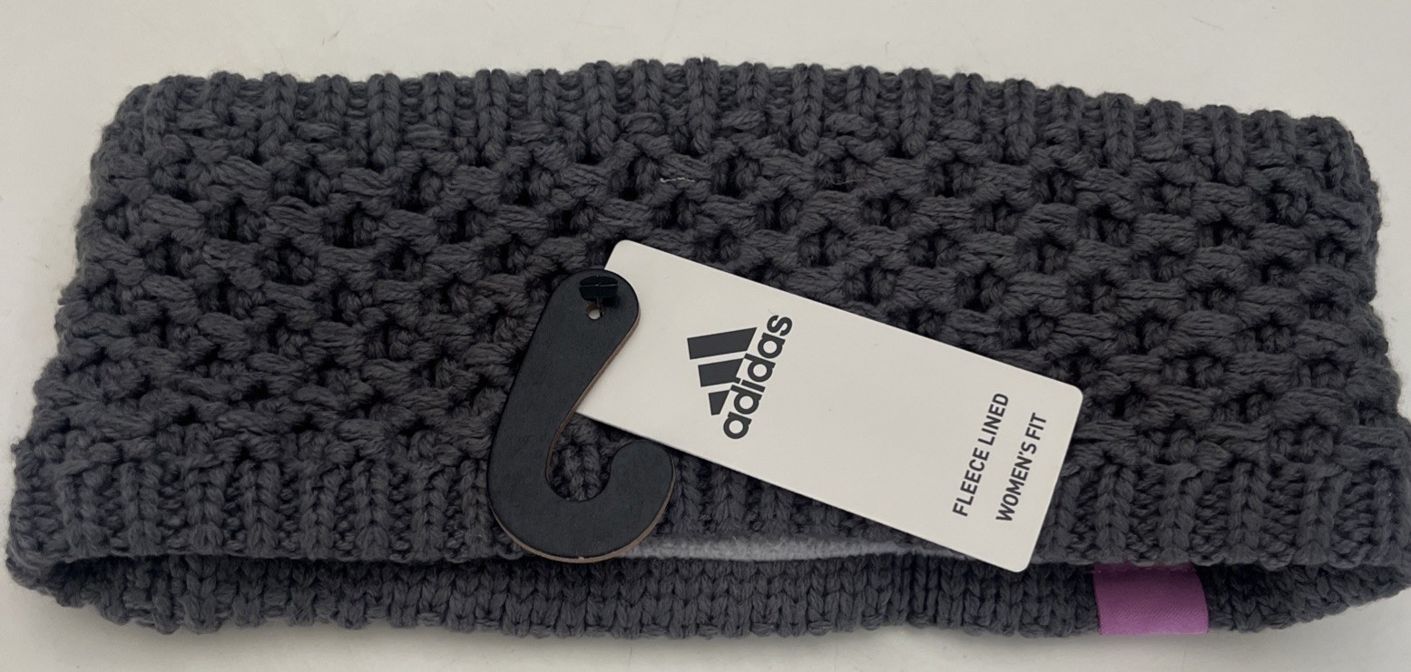 Adidas Womans Crestline Headband Black And Gray Fleece Lined NWT New With Tags