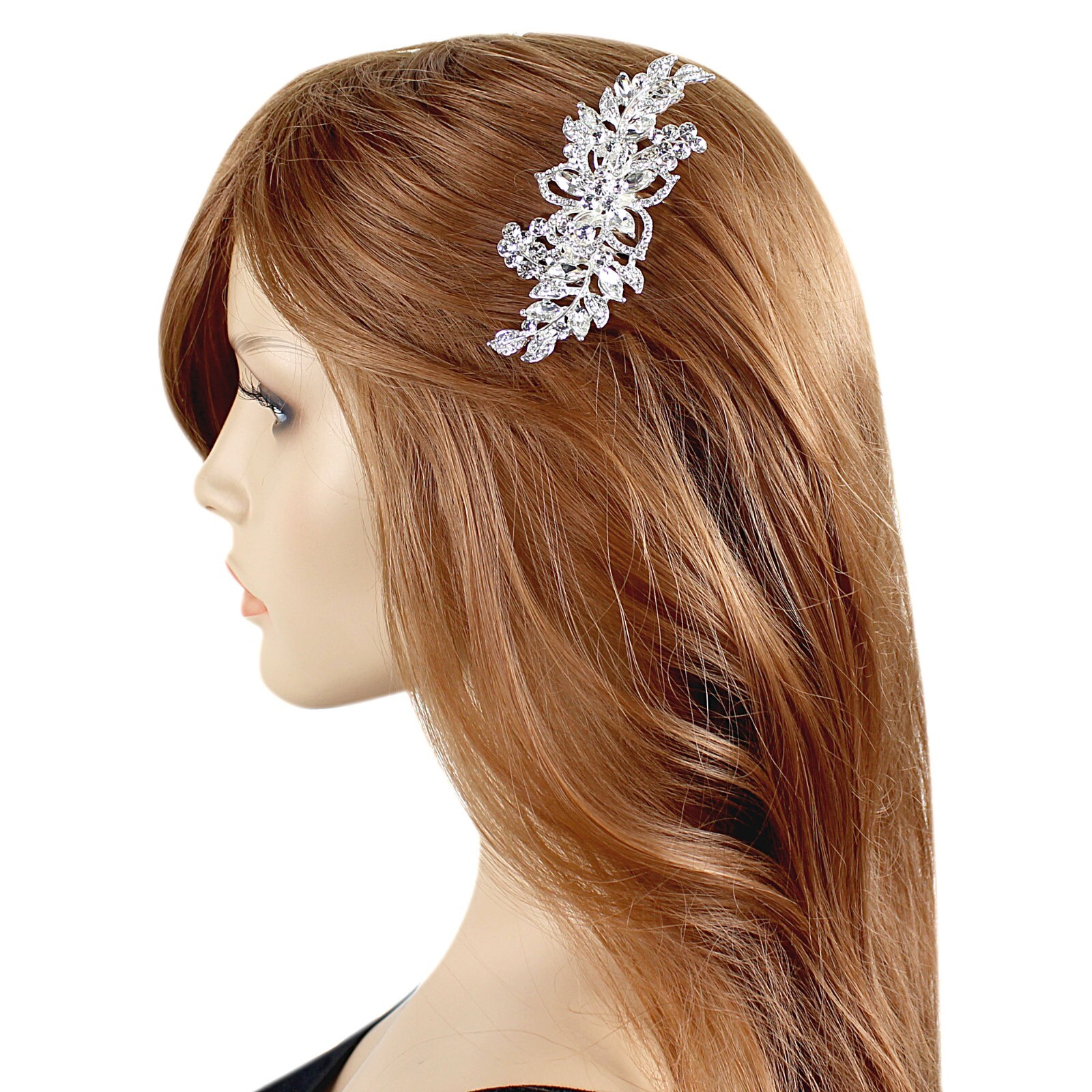 Elegant Hair Comb Crystal Bling Flower Leaf Design Filigree Sparkly