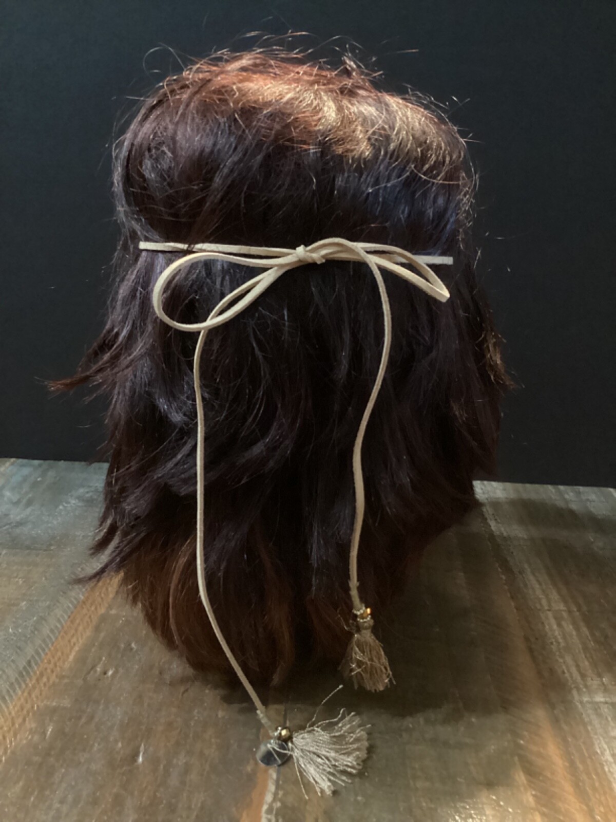 Deepa Gurnani gold Beaded boho hippy Headband leather tie w/tassels