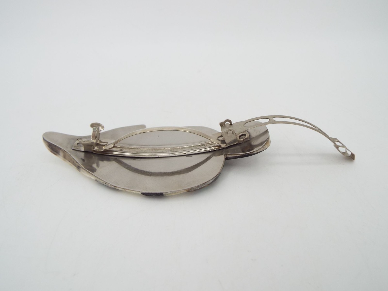 Abalone Mother of Pearl Silver Tone Fish Shaped Hair Clip Barrette
