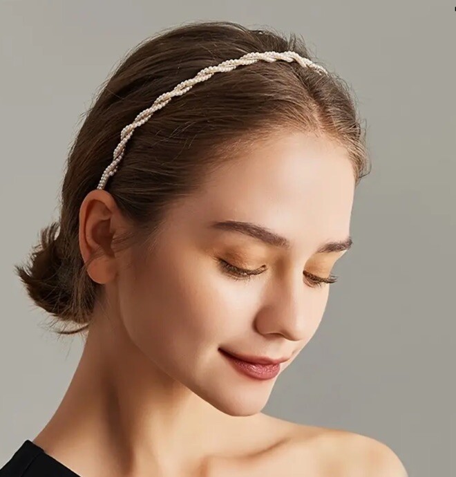 Pearl Twist Headband Beaded Embellished Elegant Thin Headband Hair Accessory