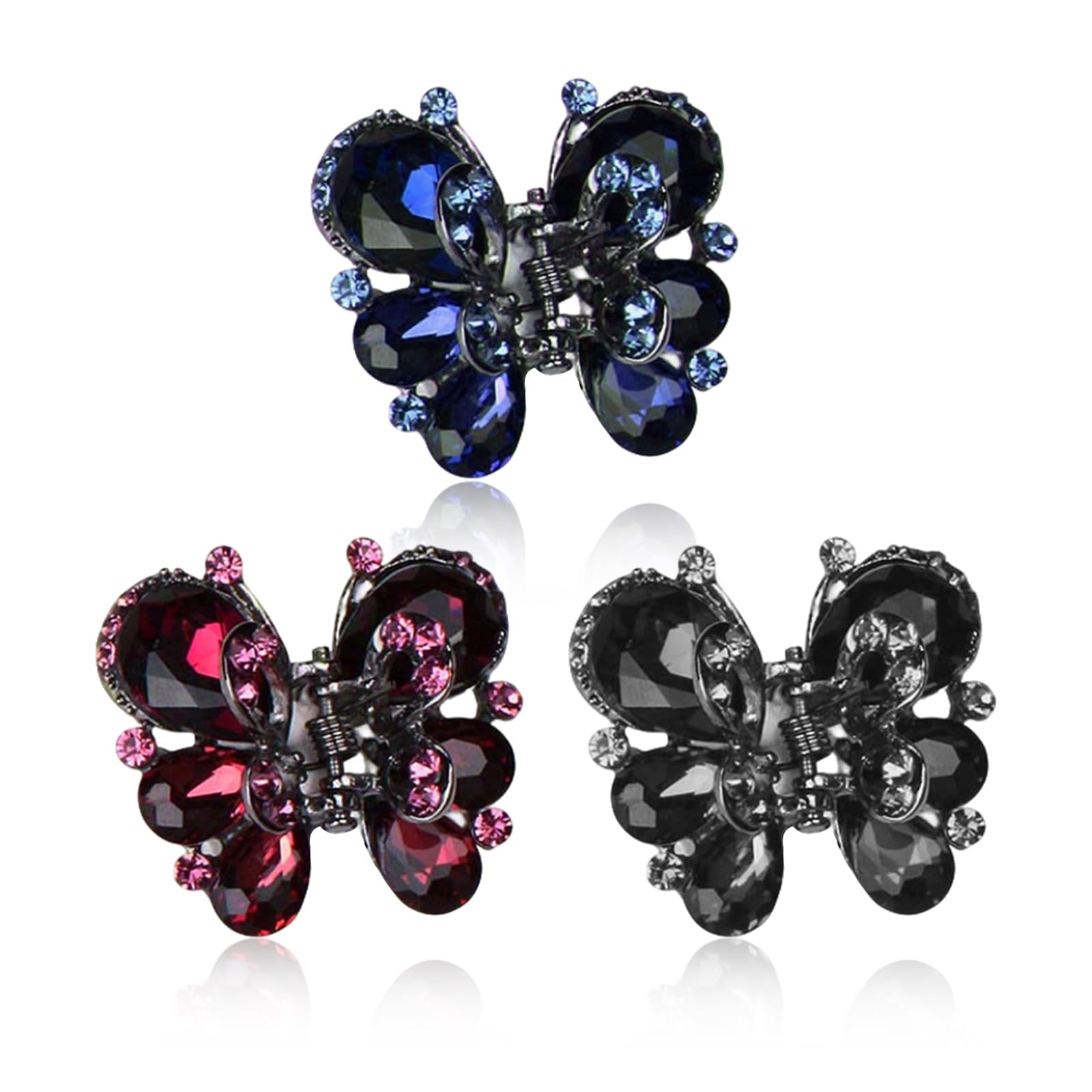KMYZQDV 3Pcs Rhinestone Butterfly Hair Clips Mini Claw Clip for Assorted