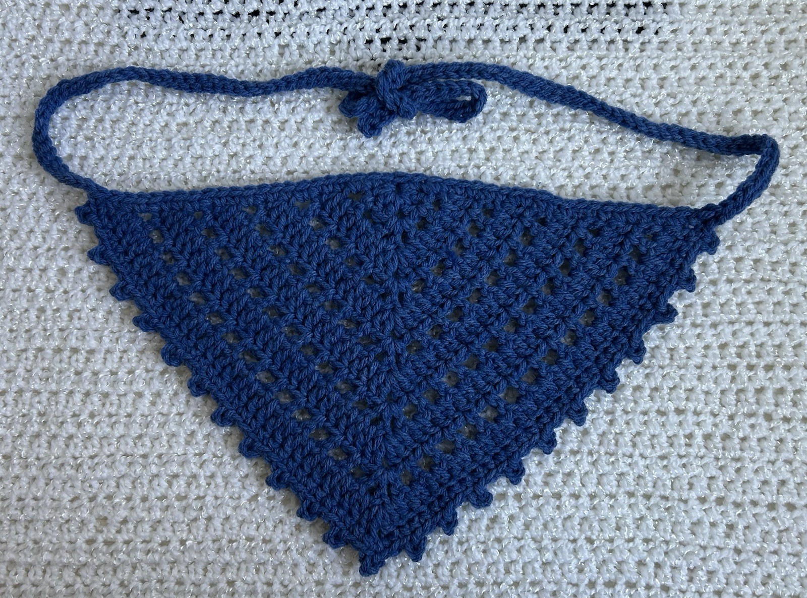 Crochet Handmade Bandana with Picot Border Blue Spring Summer