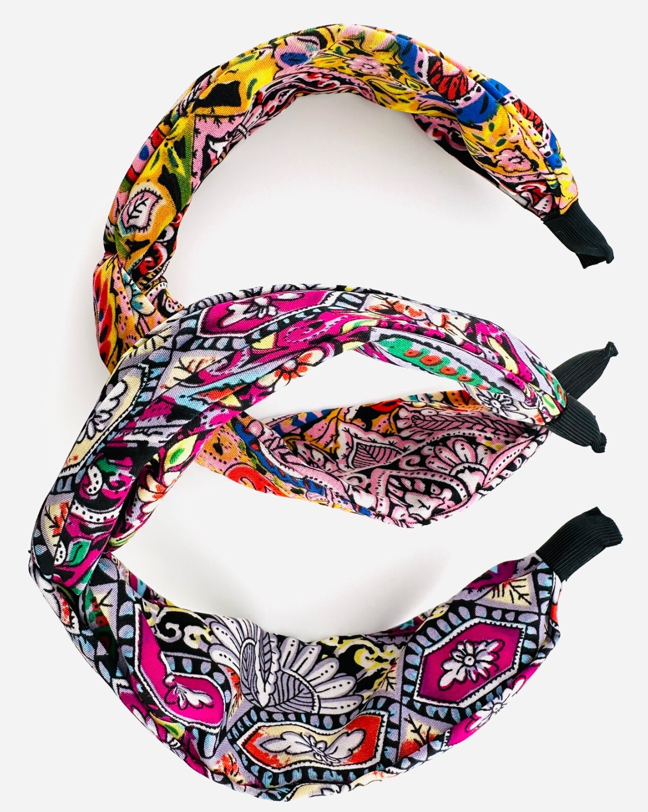 Pair of Top Knot Headbands Colorful Bohemian Cotton Blend 2.5″ Wide NEW