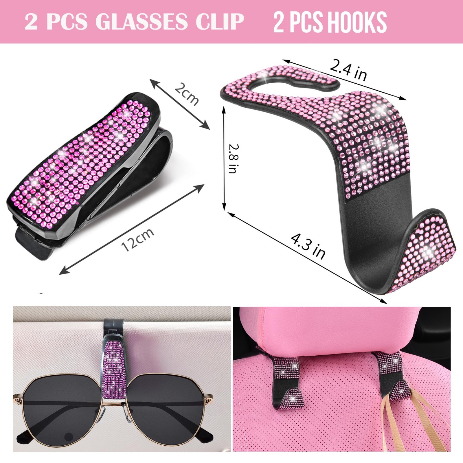 11 PCS Bling Car Accessories Set for Women – Rhinestone Steering Wheel Cover, Se
