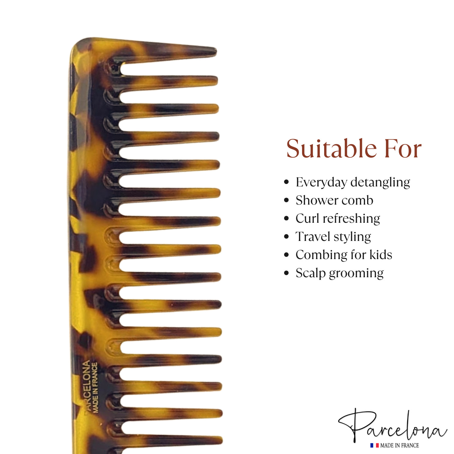 Parcelona 2pc Wide Tooth Comb Set French Cellulose Acetate Hair Detangler Combs