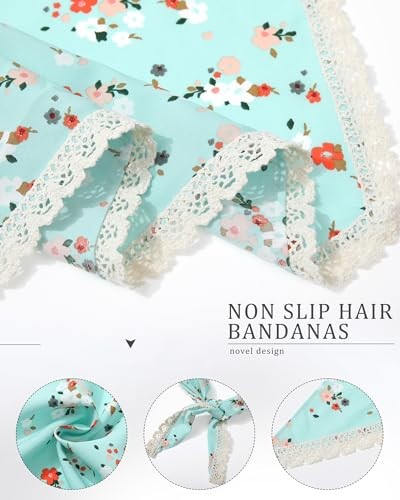 3Pcs Floral Head Scarf, Chiffon Hair Bandanas Kerchief, Blue/White/Pink