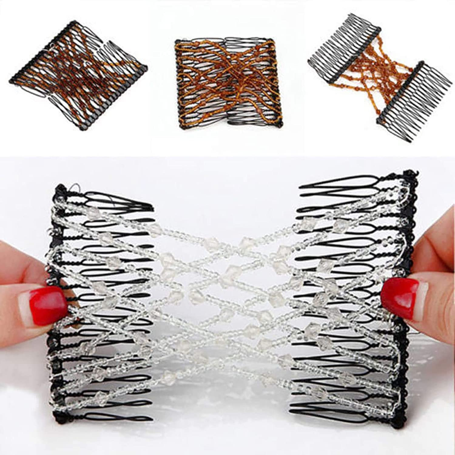 Magic Hair Comb, 6 Pieces Elastic Beaded Hair Clips Women Stretchy Bride