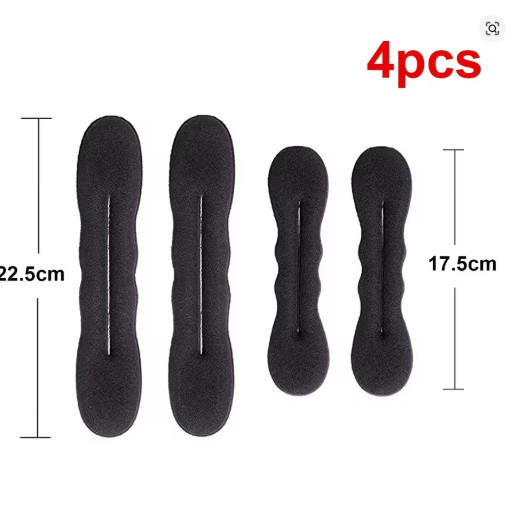 4pcs Black Magic Foam Sponge Bun Maker Hair Donut Ponytail Clip Twist Sock Bun