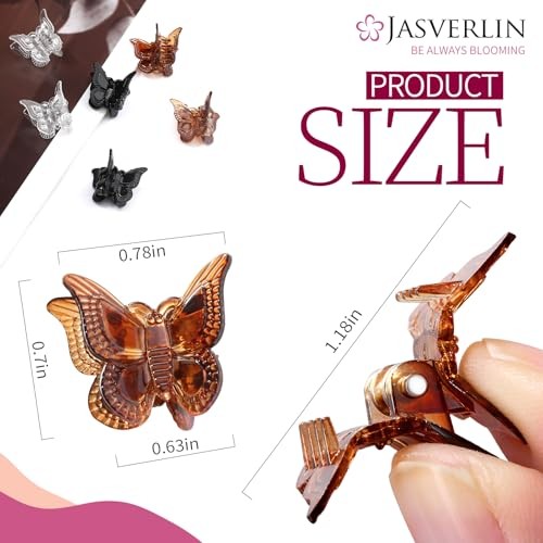 Mini Butterfly Hair Clips, 50pcs Black Brown Clear, Small Claw Clips