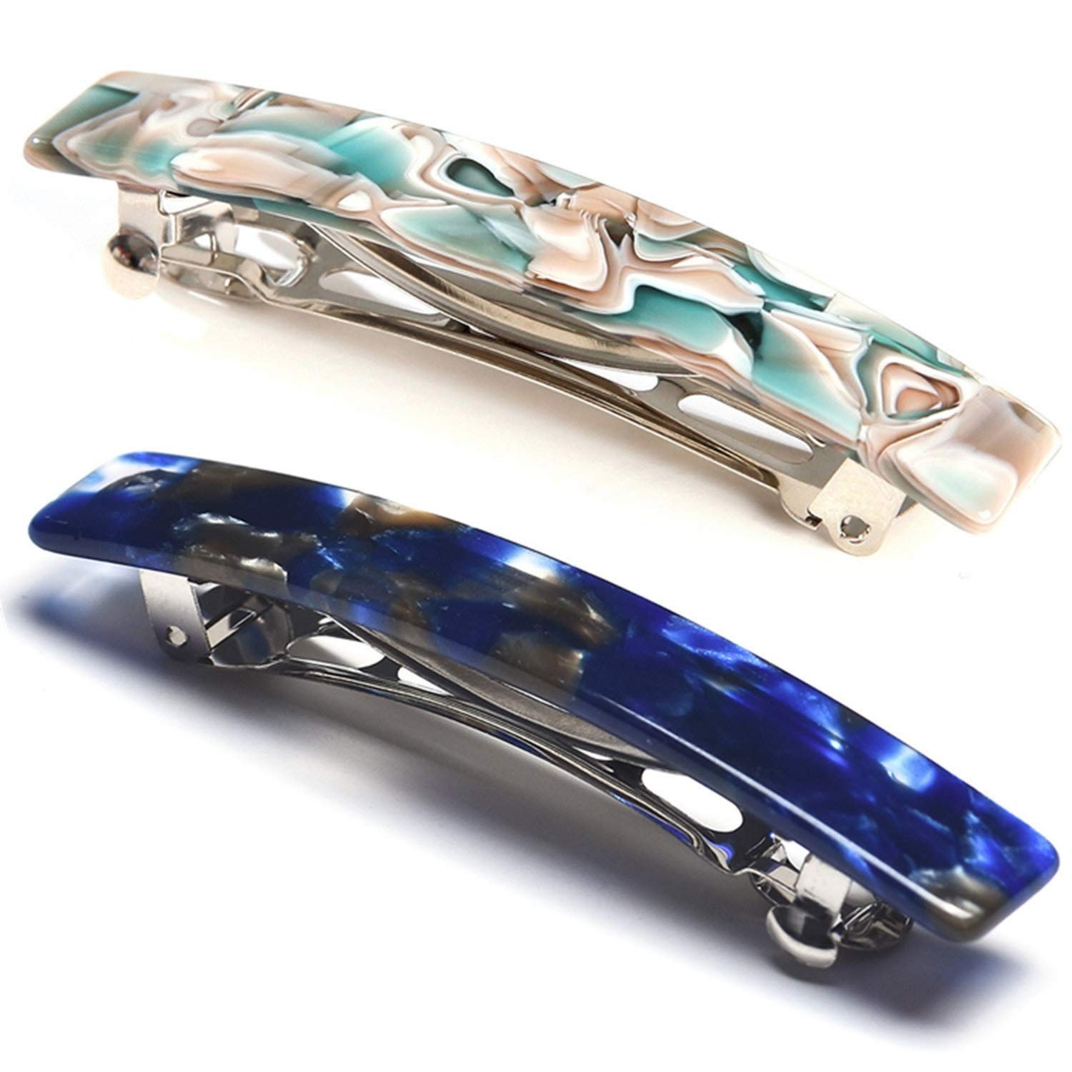 2PCS French Design Hair Barrette Tortoise Shell Celluloid Rectangle Hair Clips