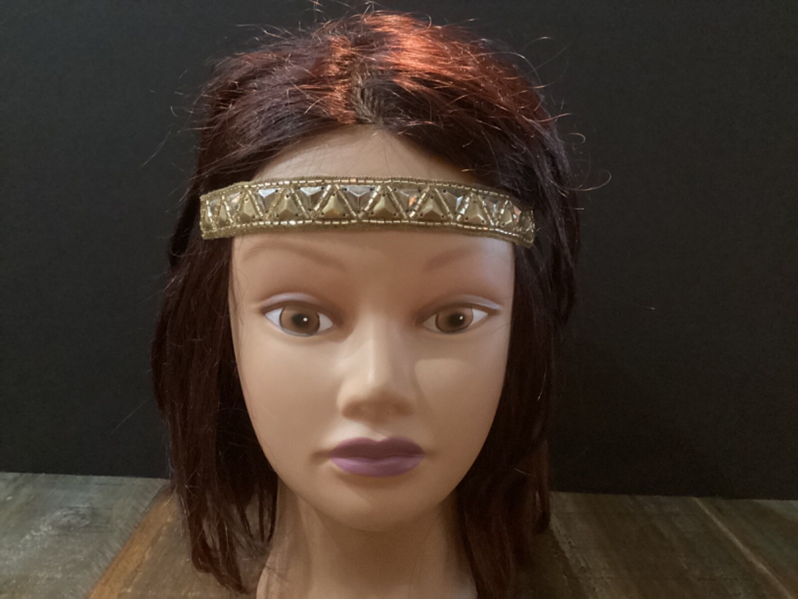 Deepa Gurnani gold Beaded boho hippy Headband leather tie w/tassels