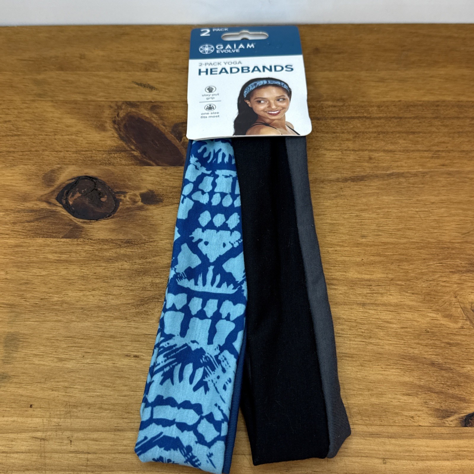 Gaiam Evolve Yoga Headbands 2-Pack Stay Put Grip One Size Tie Dye Black Gray NWT