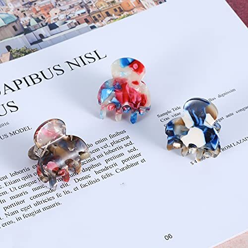 6Pcs Mini Hair Clips Small Hair Claws for Hair Flower Color&Light Red&Blue