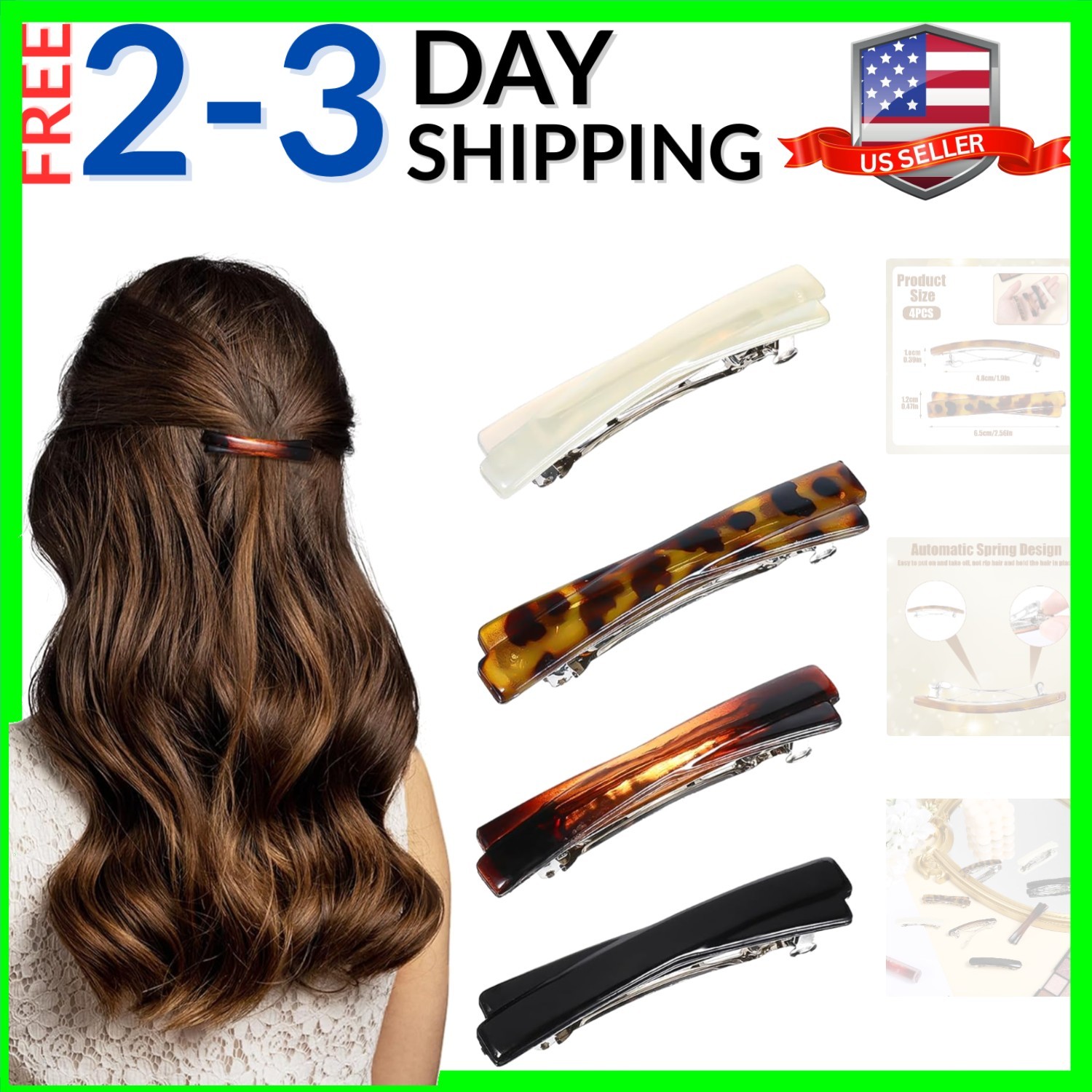 French Barrette Hair Clips for Women 8PCS 2.56 Inch Small Tortoise Shell Hair…
