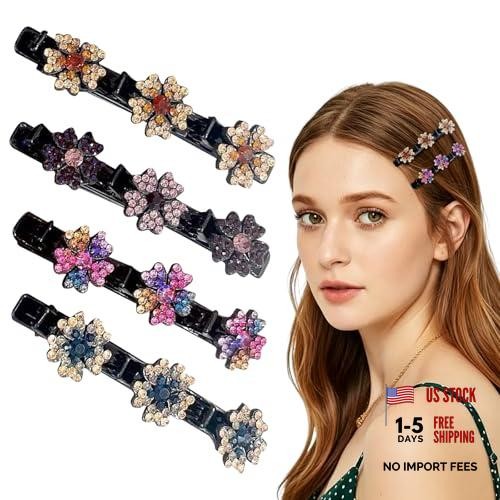 4PCS Sparkling Crystal Stone Braided Hair Clips – 2026 New Crystal Stone A