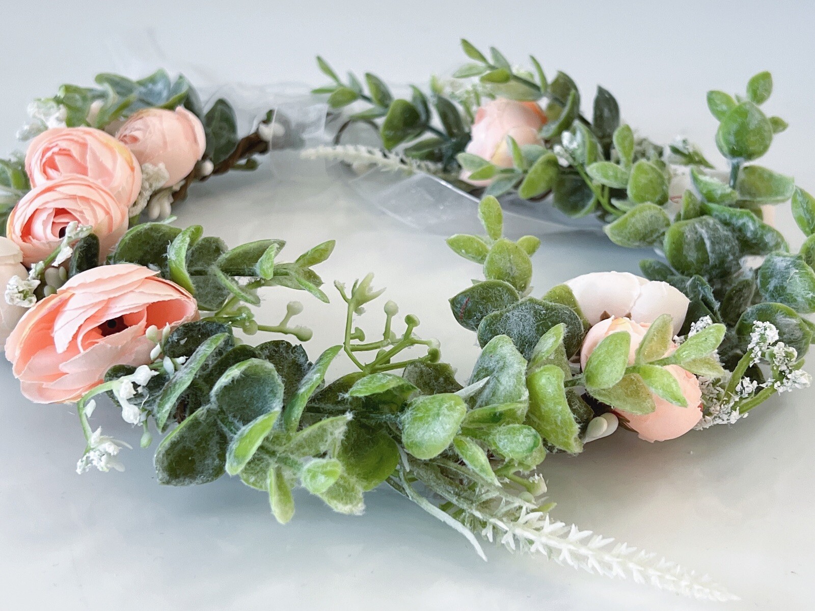 Women Beige Pink Champagne Rose Flower Beach Party Hair Headband Tiara Garland