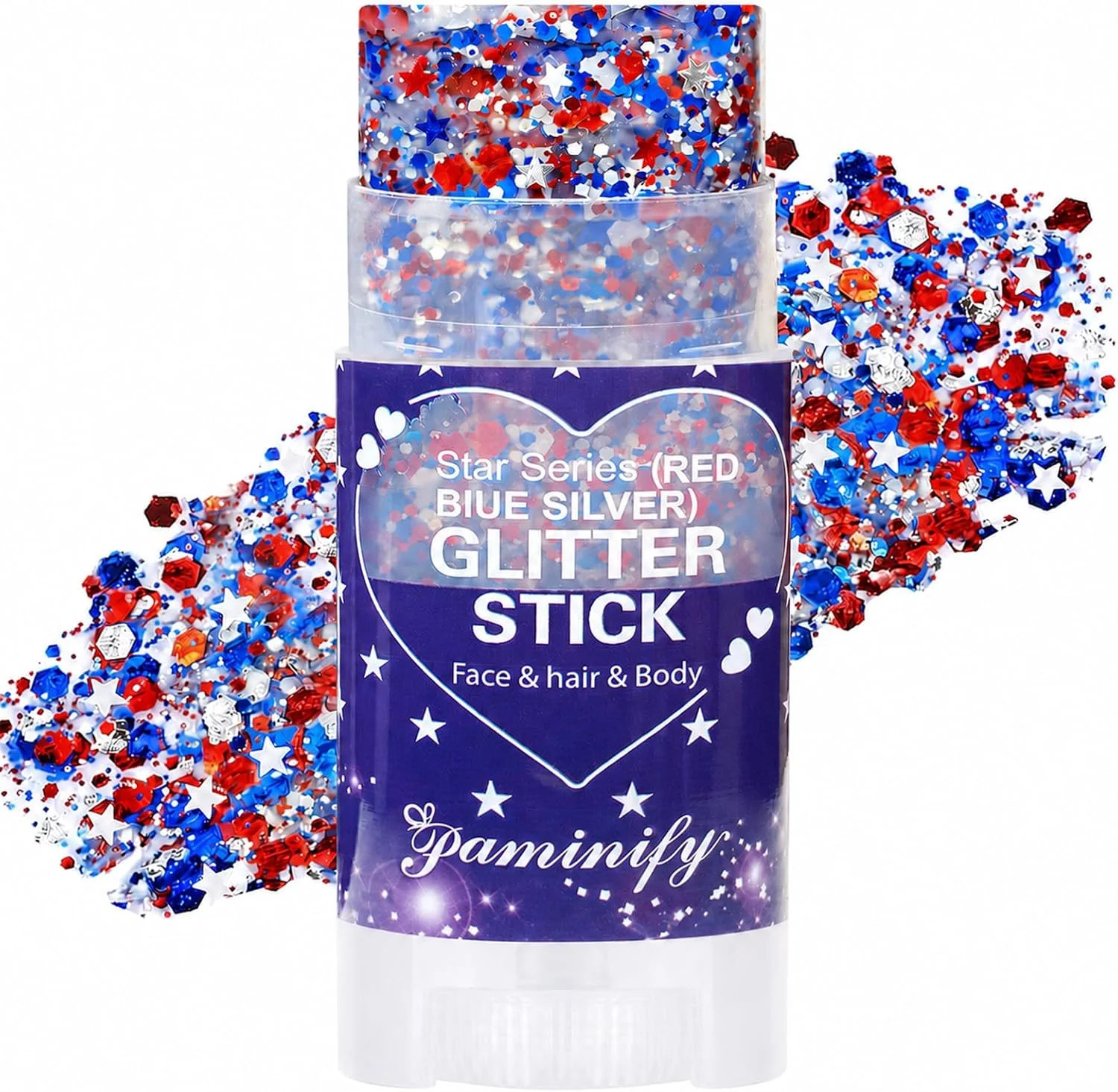 Red White Blue Hair Glitter Stick,4th of July Patriotic America Flag Star Face B