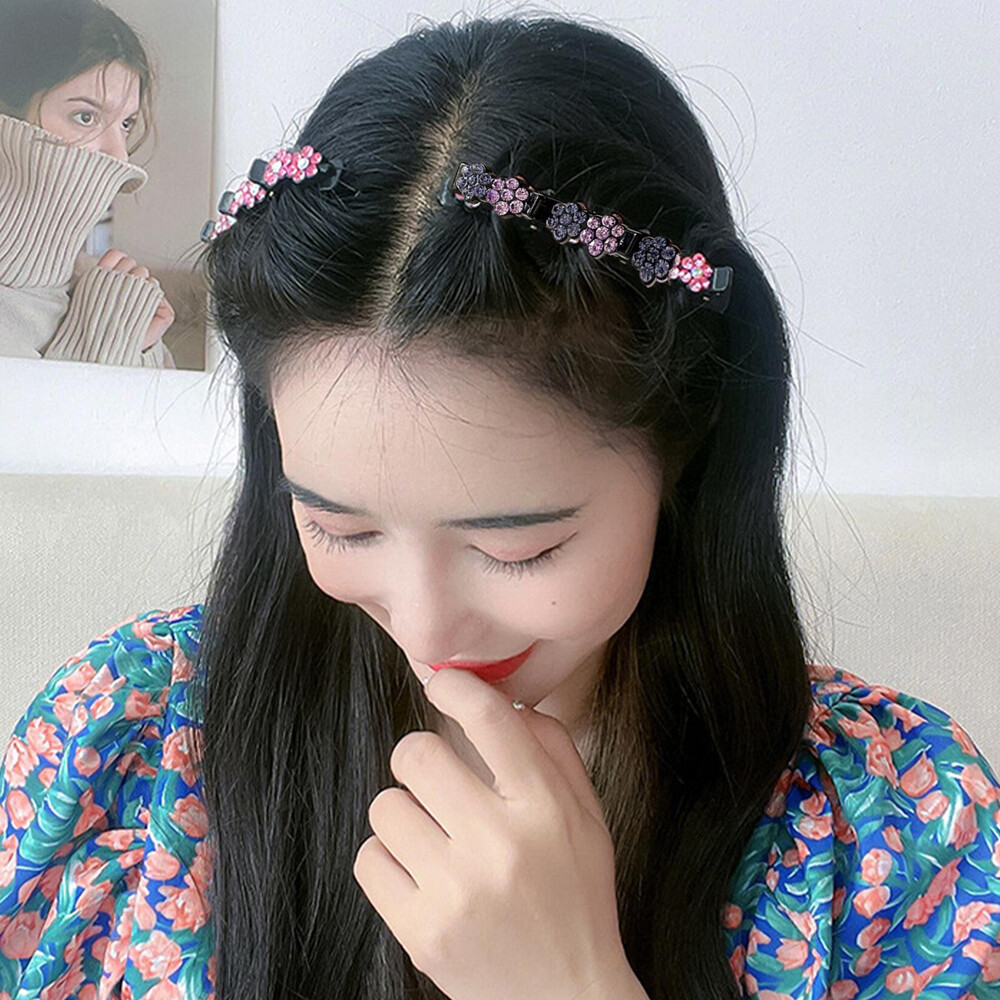 1/4/7x Sparkling Crystal Stone Braided Satin Rhinestone Fabric Easy Hair Clip US
