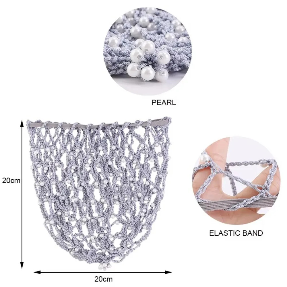 Crochet Hairnet Hair Net French Mesh Fish Net Snood with Pearls Women
