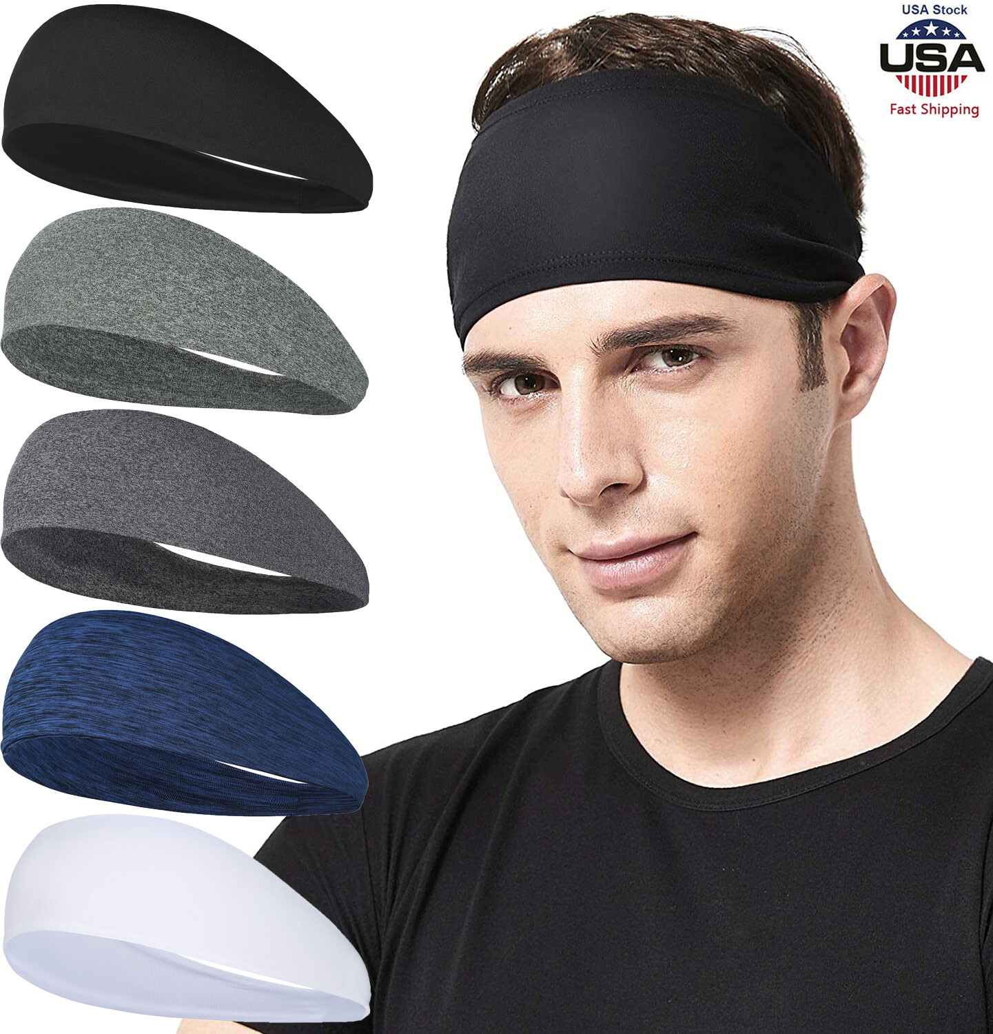Men Running Stretchy Moisture Wicking Headband for Women Yoga Workout Hair Bands