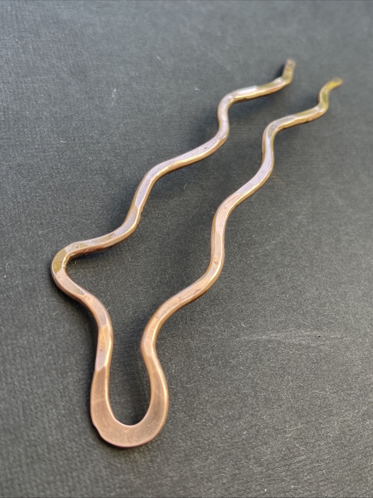 Abstract Curvy Wavy Solid Copper Hair Stick, Metal Arts Style