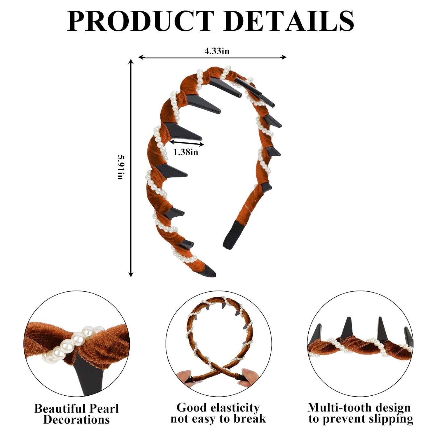 CAVETEE Wide Zig Zag Headbands for Women, 6PCS Plasitc Hair Band with Comb Teeth