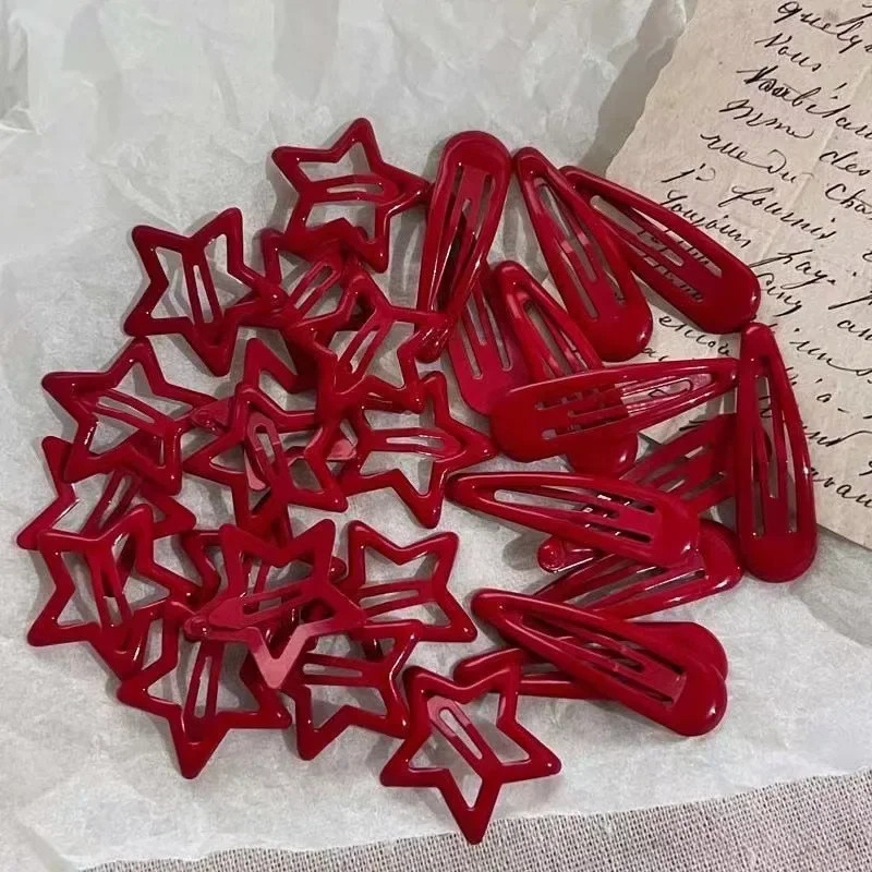 10 Pcs/Lot New Red Star Snap Clip for Girl Waterdrop Barrettes Black Hairpin