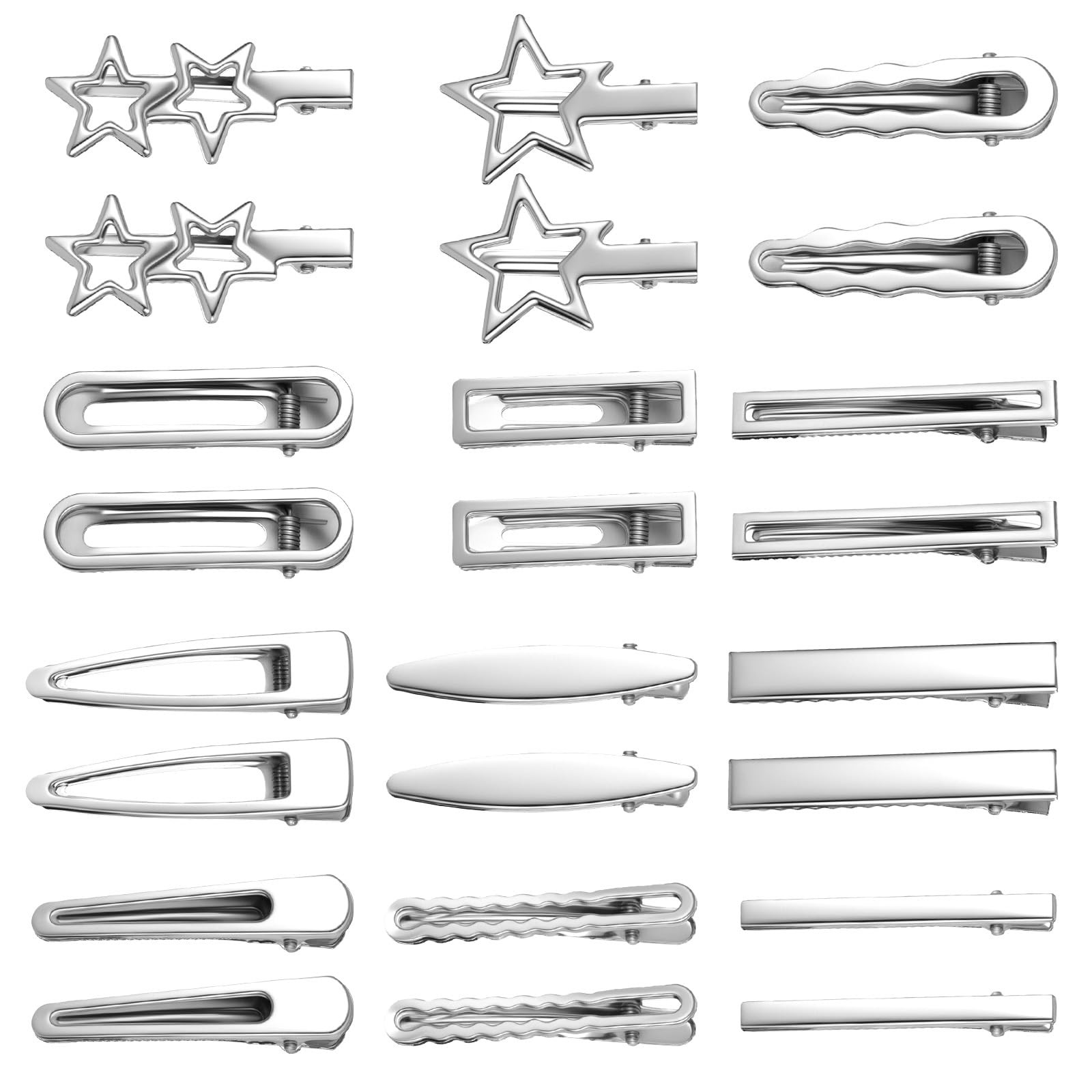 24 PCS Y2k Hair Clips Silver Hair Clips for Women, 12 Shapes Metal Silver Hai…