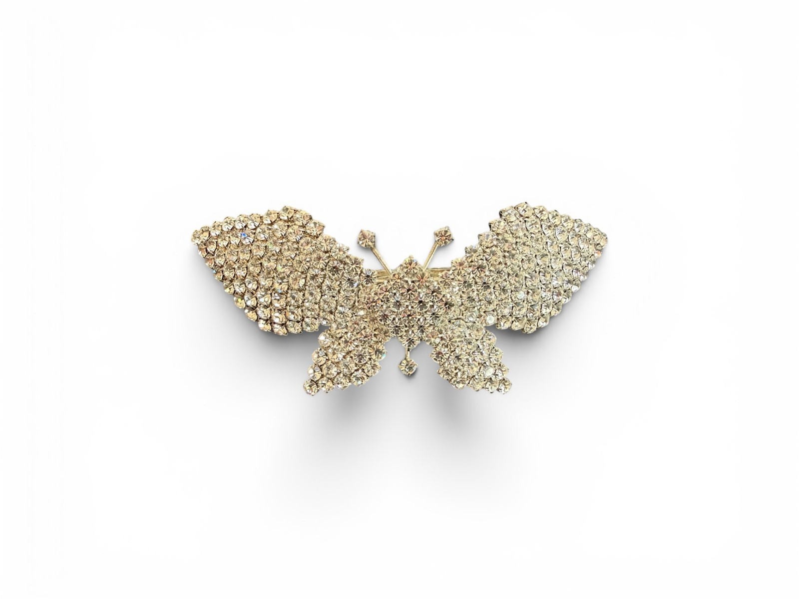 Vintage Rhinestone Butterfly Barrette Pave Crystal Silver Tone French Clip 4