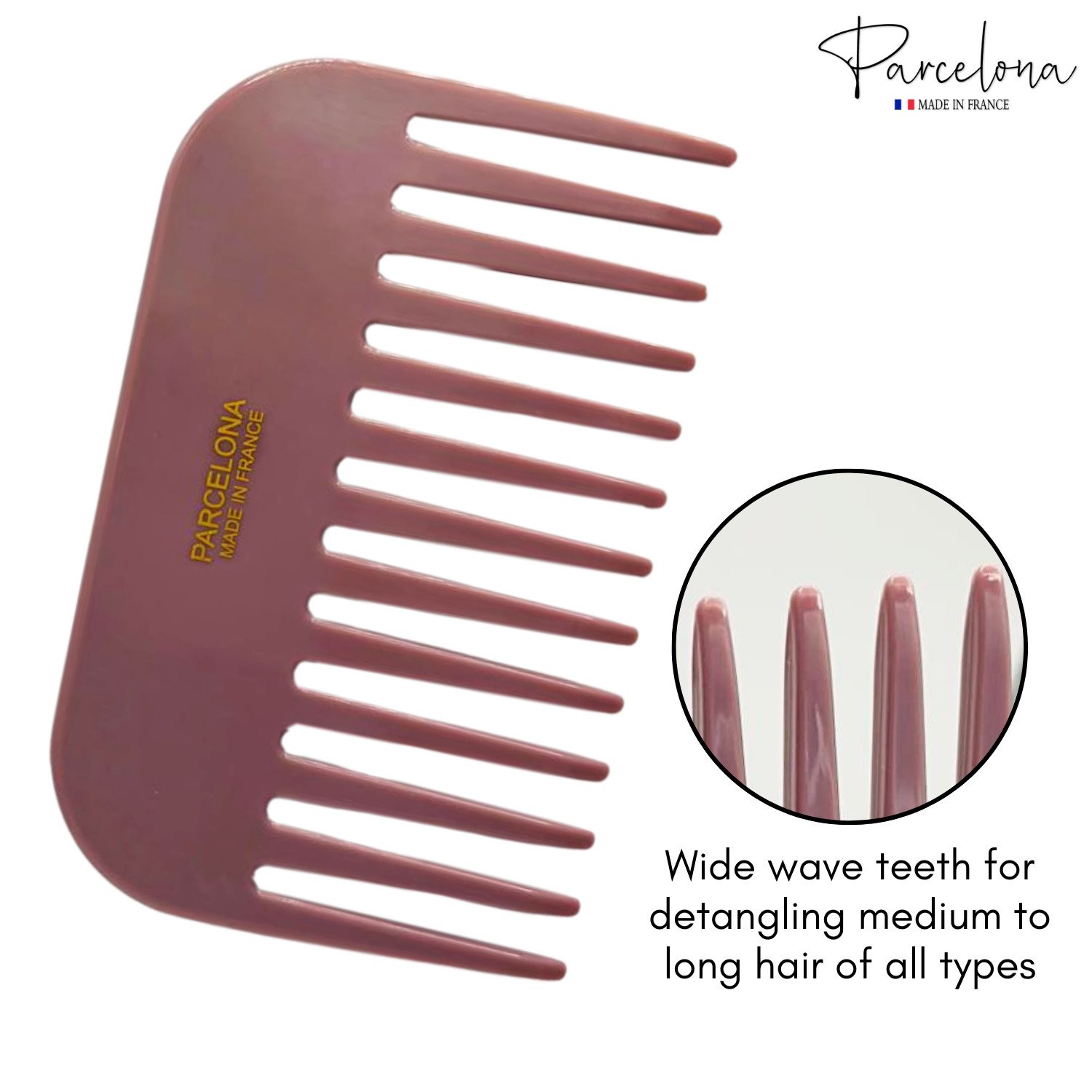 Parcelona Wide Tooth French Detangling Comb – Cellulose Acetate Hair Comb for