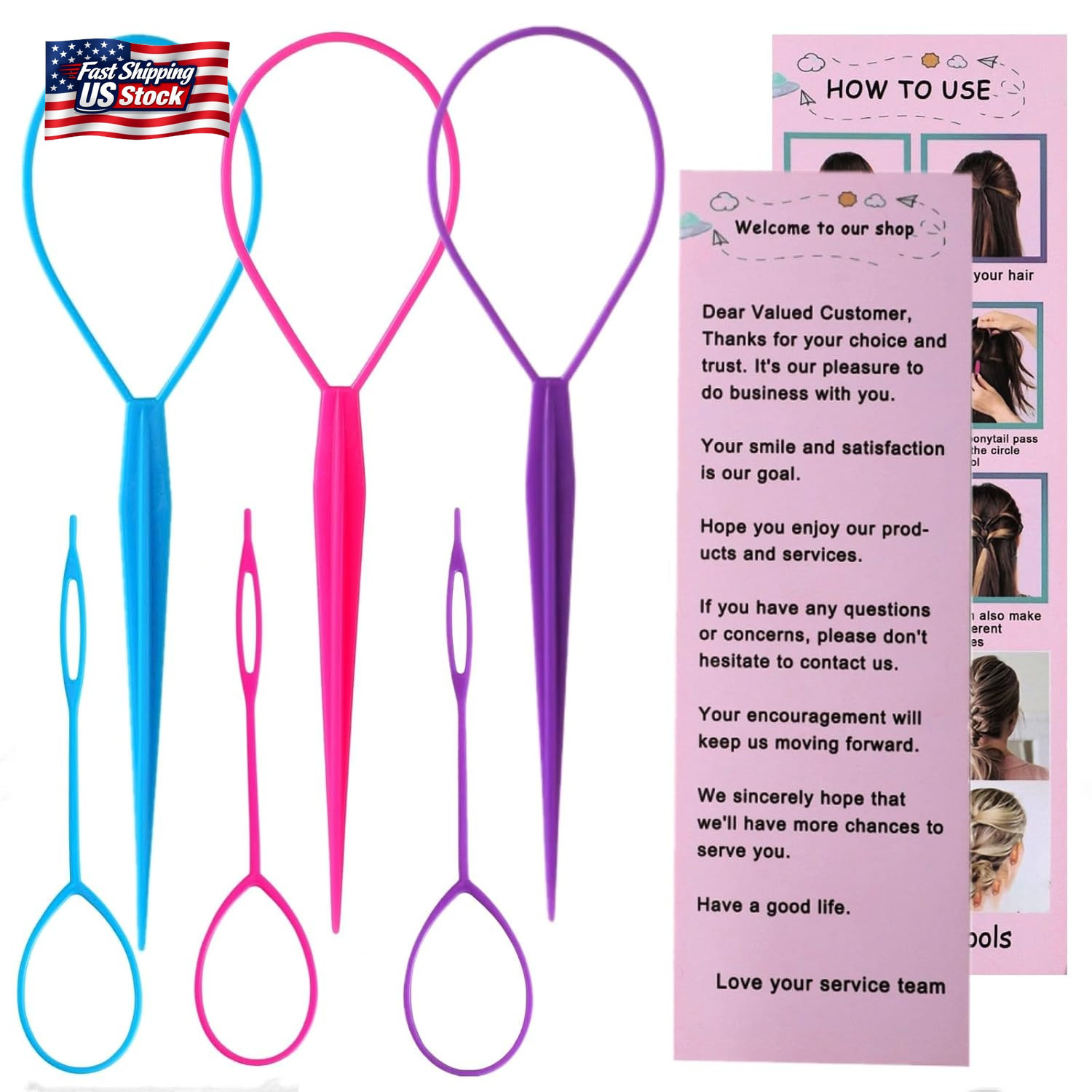 Aigee 6Pcs Topsy Tail and Hair Loop Styling Tool Set – Ponytail Makers, French B