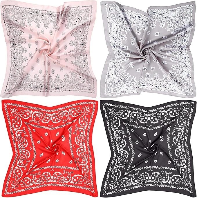 4 Pcs 27” Square Satin Bandanas for Women, Paisley Head Scarves Neck Hair Wrap