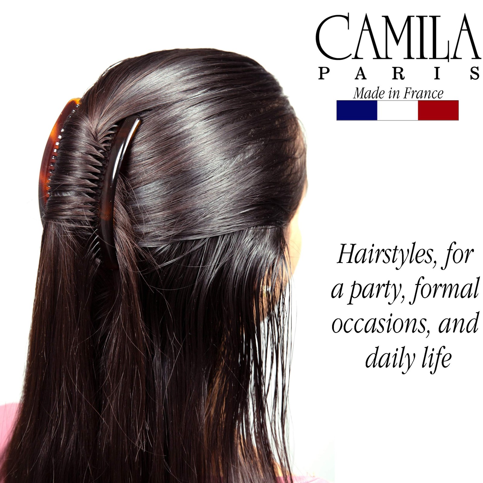 Camila Paris AD66/2 French Side Comb Large Curved 2 Count (Pack of 1), Brown