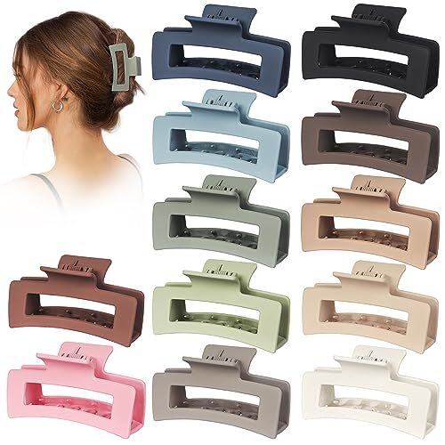 12 Pack 3.5″ Medium Hair Claw Clips for Women Girls Thick 12 Count (Pack of 1)