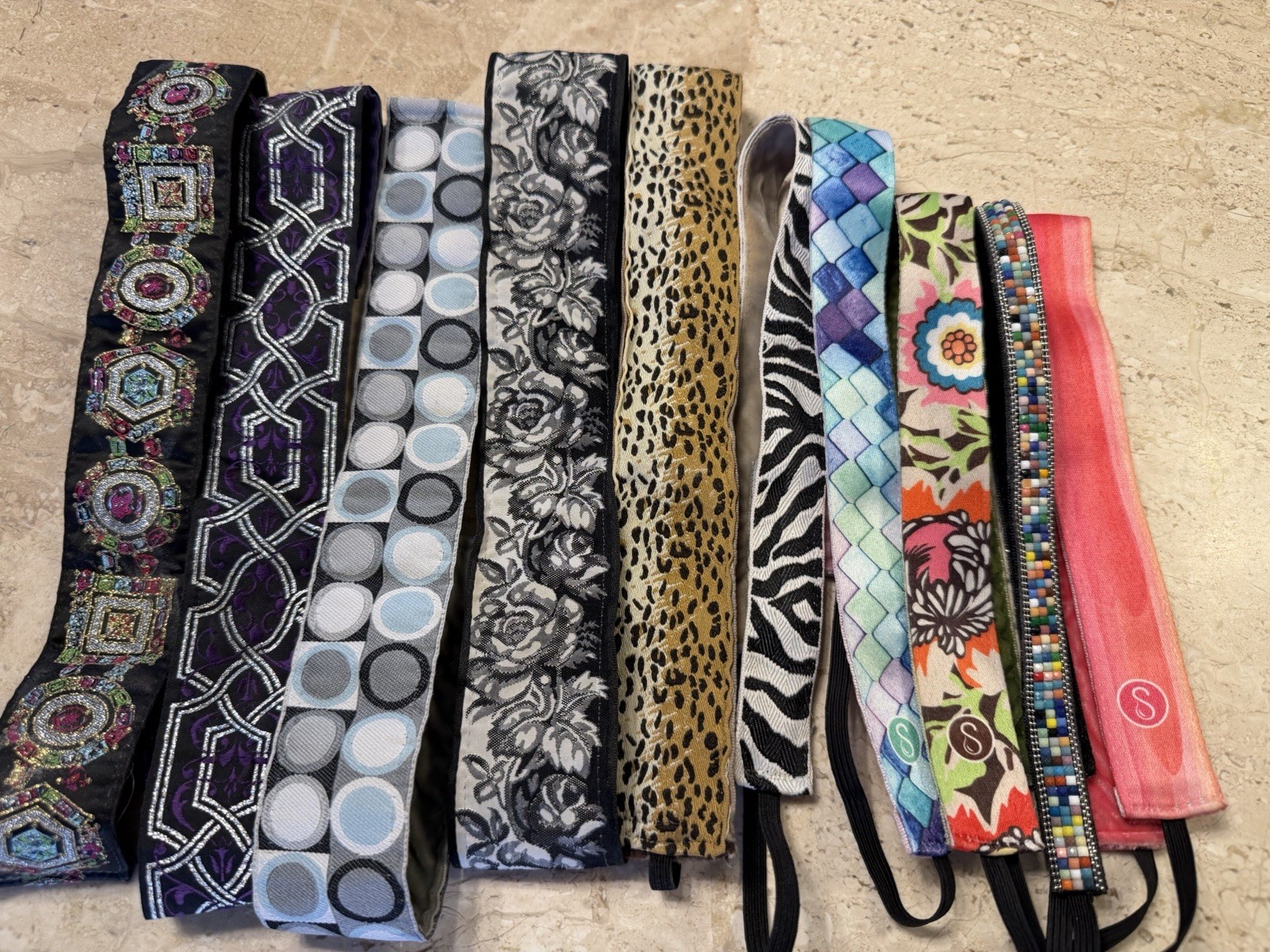 Sweaty Bands Women’s 10 Elastic/Velvet Headbands Multicolor Pattern Activewear