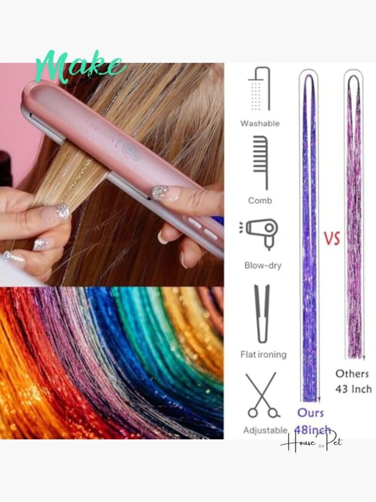 Hair Tinsel Kit 7600 Strands Heat Resistant Polyester Fiber Fairy Hair