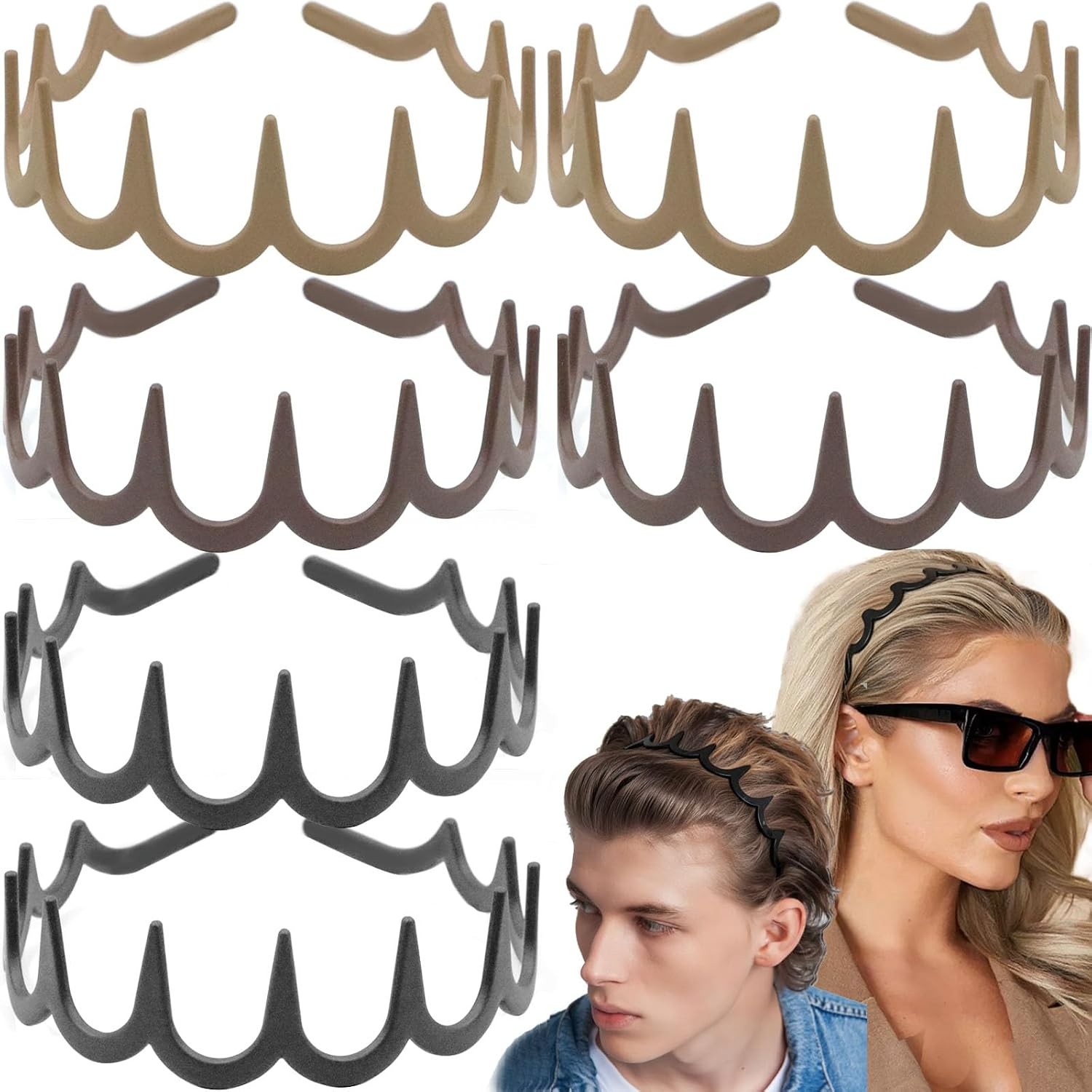 6 PCS Zig Zag Headbands Plastic Wavy Hair Head Band Comb with Teeth Hoop
