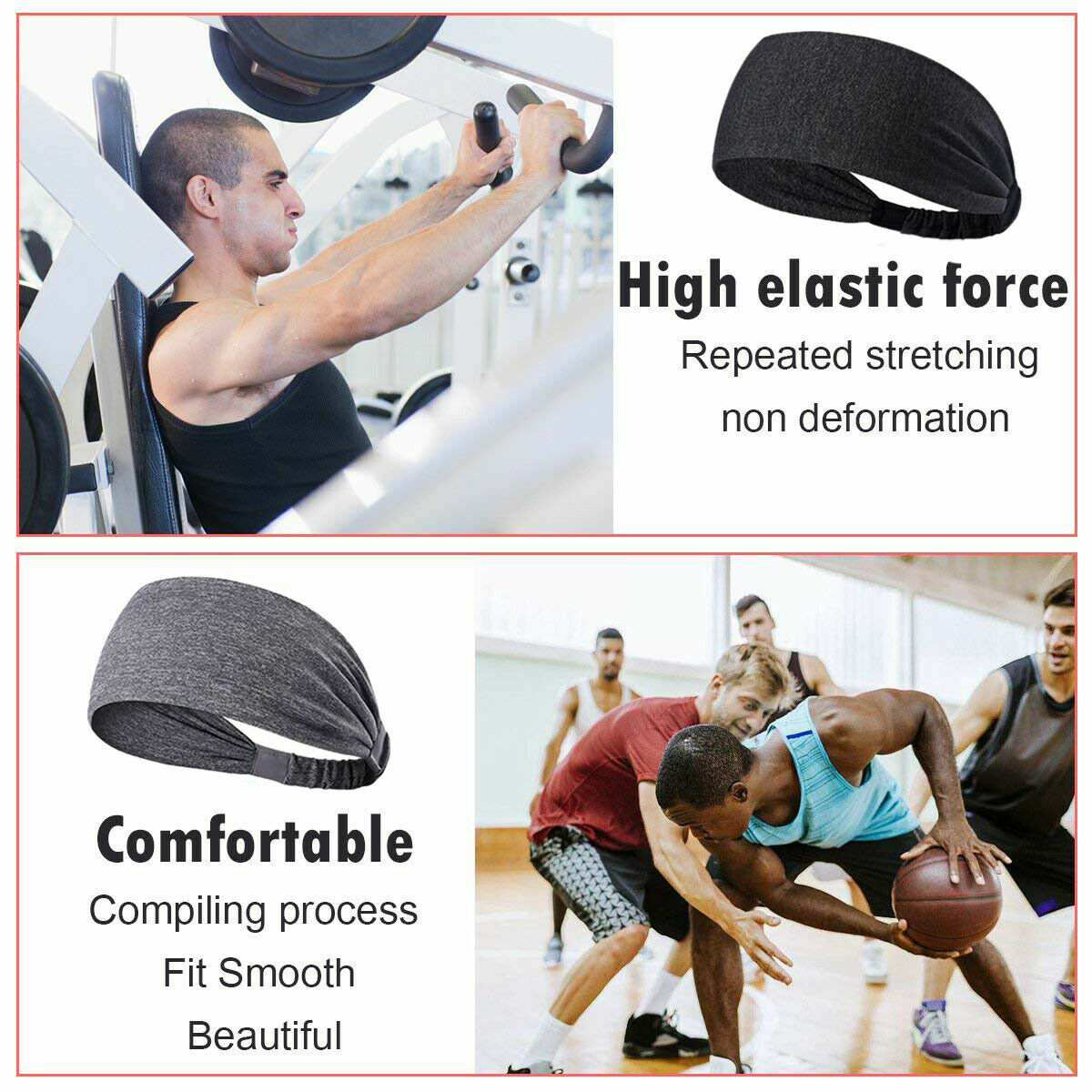 2PCS Unisex Sport Running Fitness Elastic Wicking Non Slip Athletic Headband