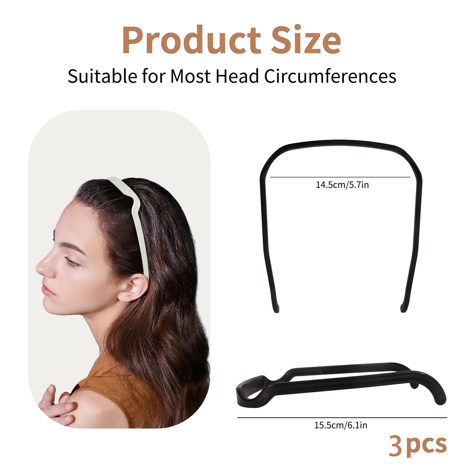 Sunglasses Shape Invisible Hair Hoops-Square Hairband ，Curly Thick Headband
