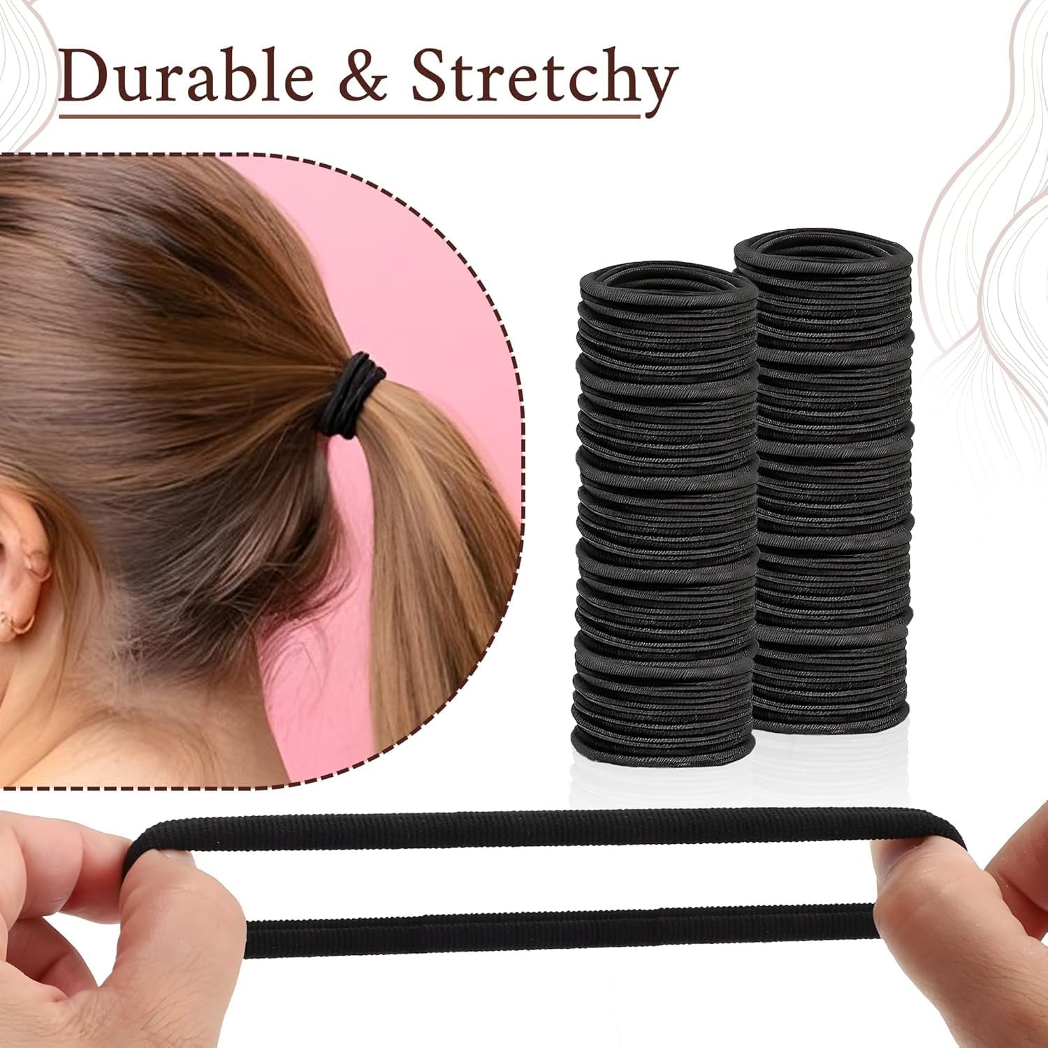 No Damage Elastic Black Hair Tie Bands 500 Pack – Stylish & Durable 4mm Hair …
