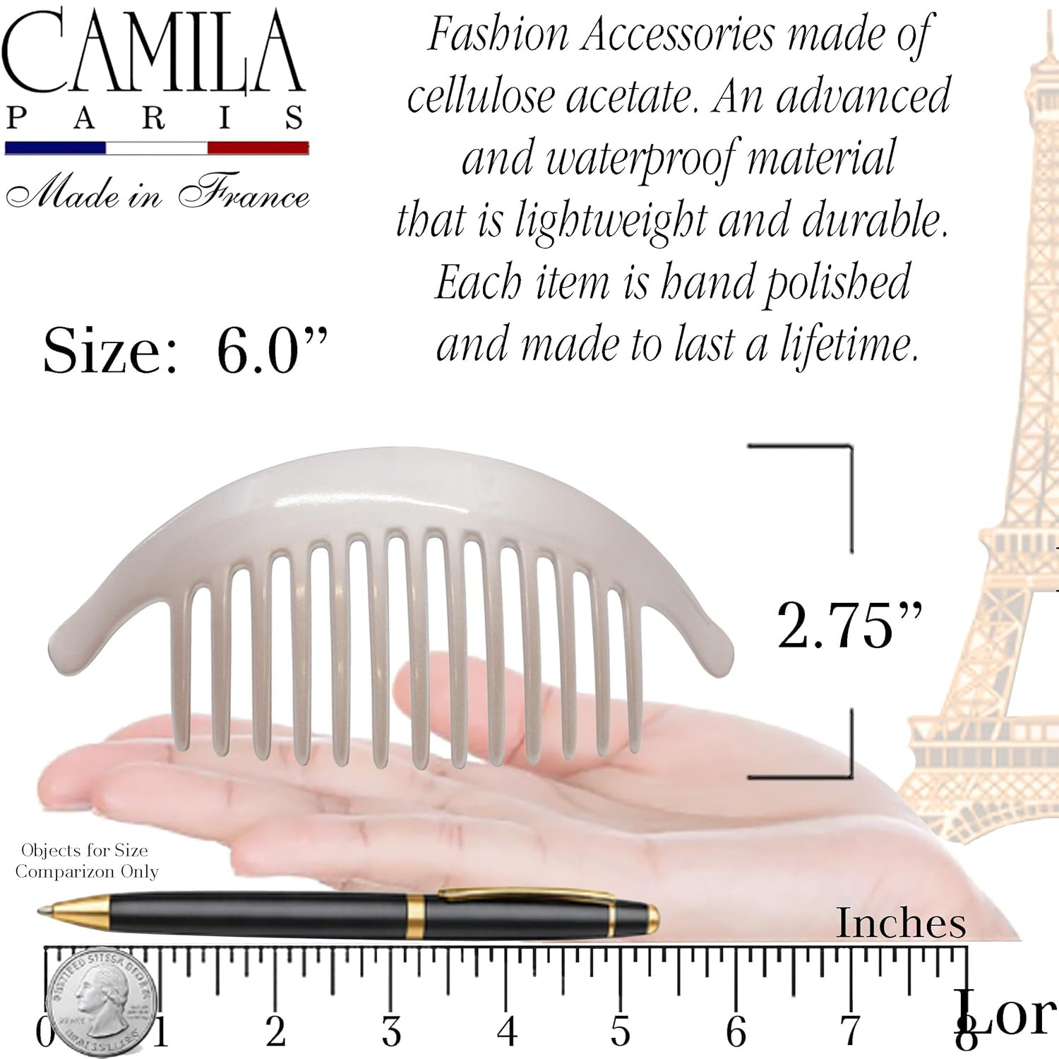 Camila Paris CP3016 French Hair Side Combs, Beige Pearl Interlocking Combs Frenc