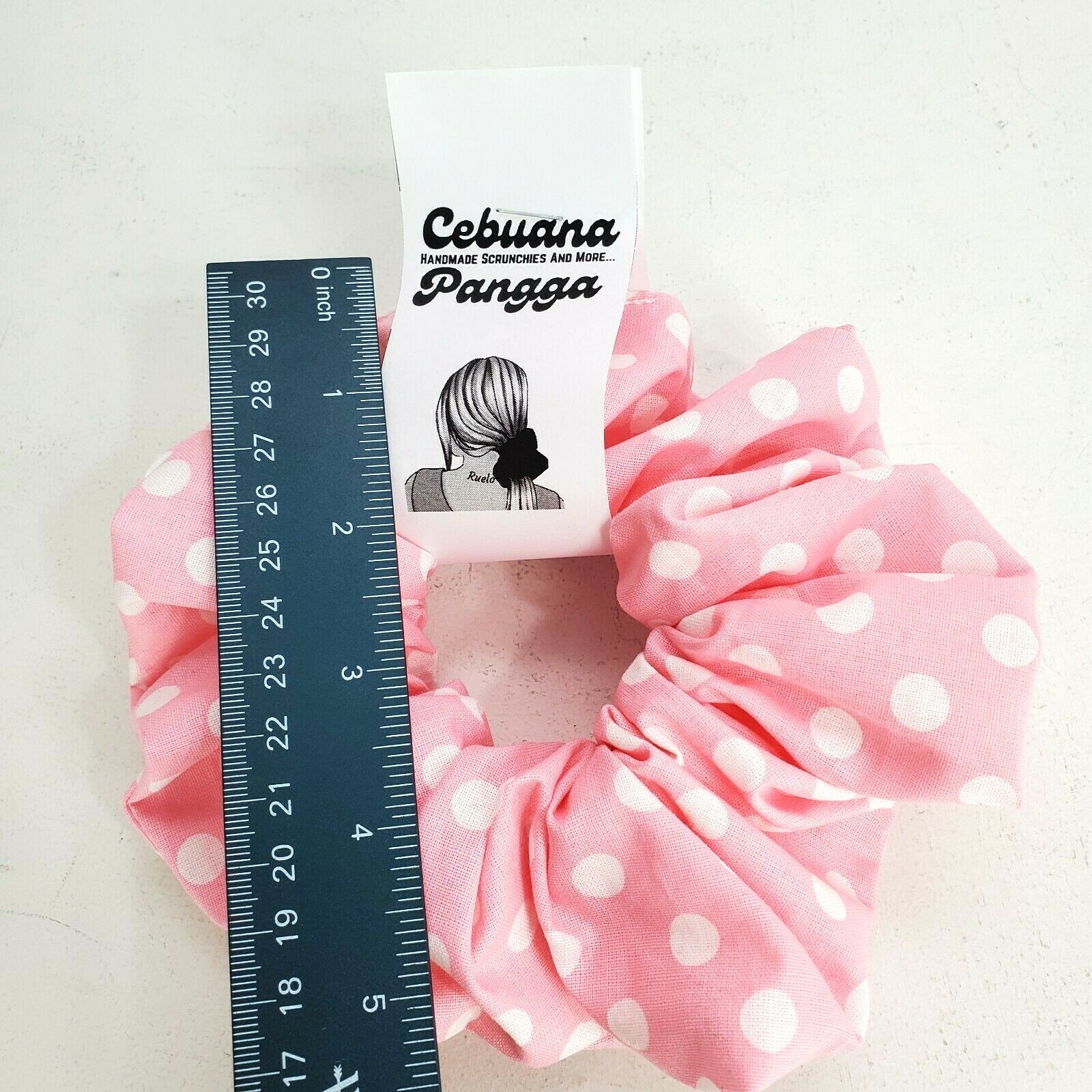Handmade Women’s Scrunchies size XL Light Pink Cotton Fabric Polka Dot Print New