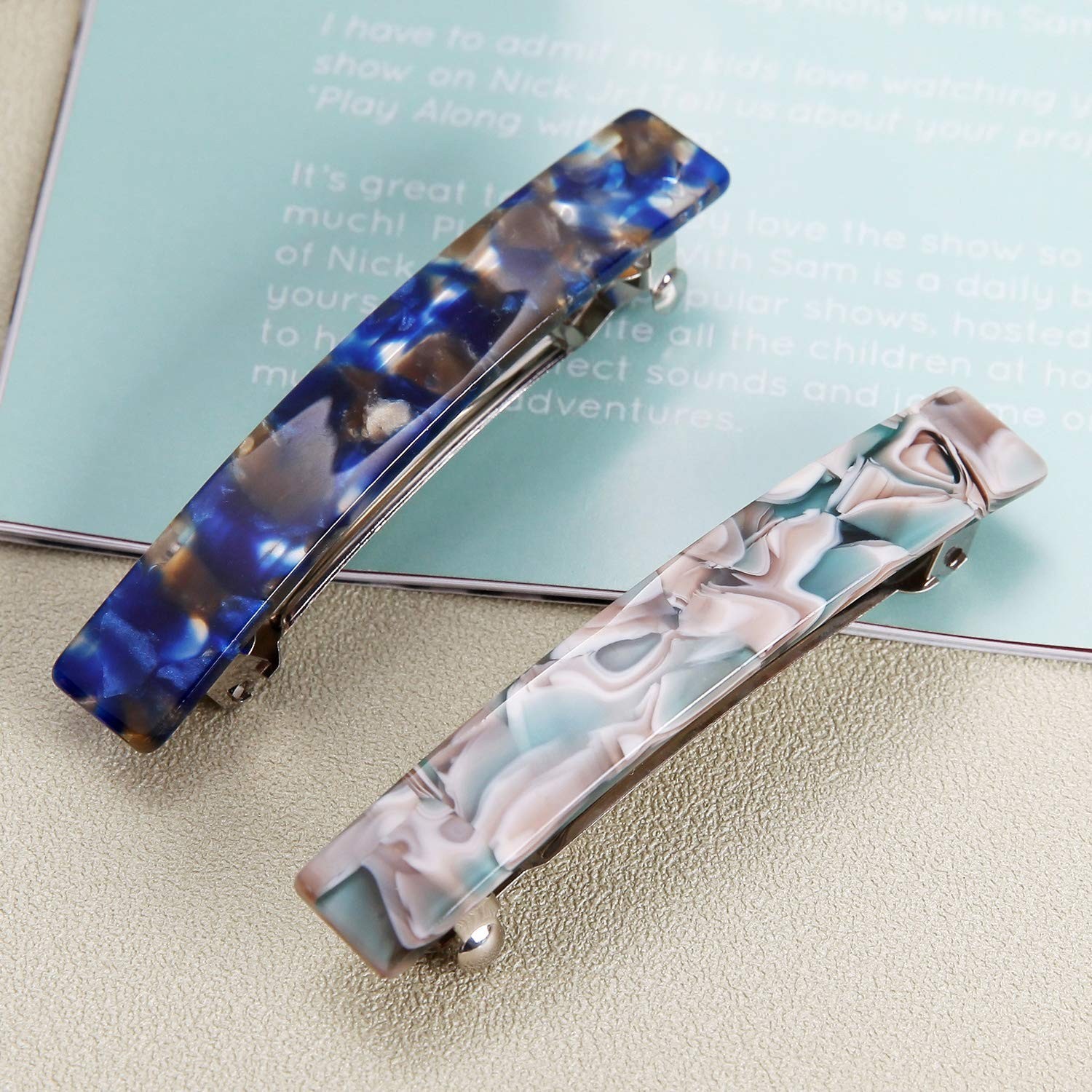 2PCS French Design Hair Barrette Tortoise Shell Celluloid Rectangle Hair Clips