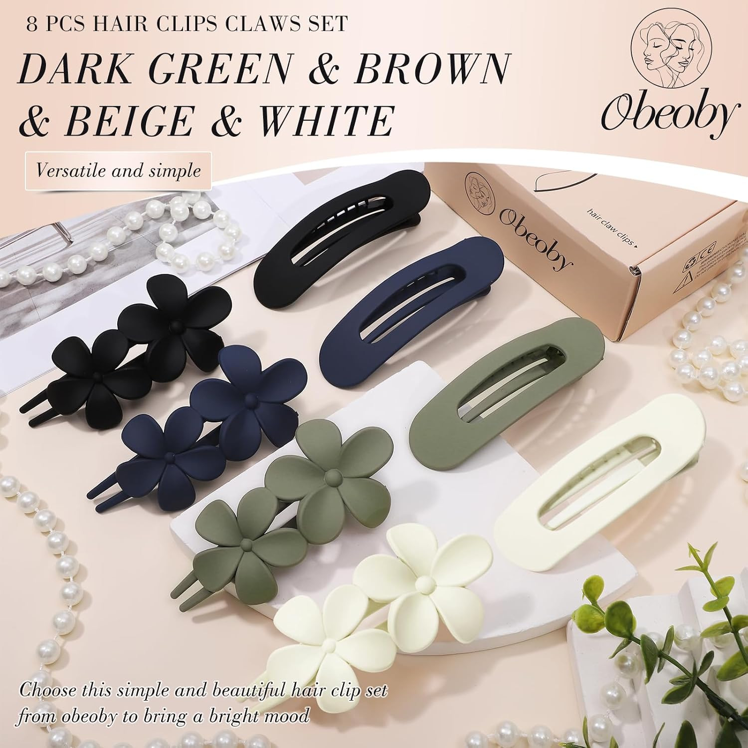 8 PCS Flat Hair Clips, 2 Styles 4 Colors Flat Claw Clips Hair Claws for Women