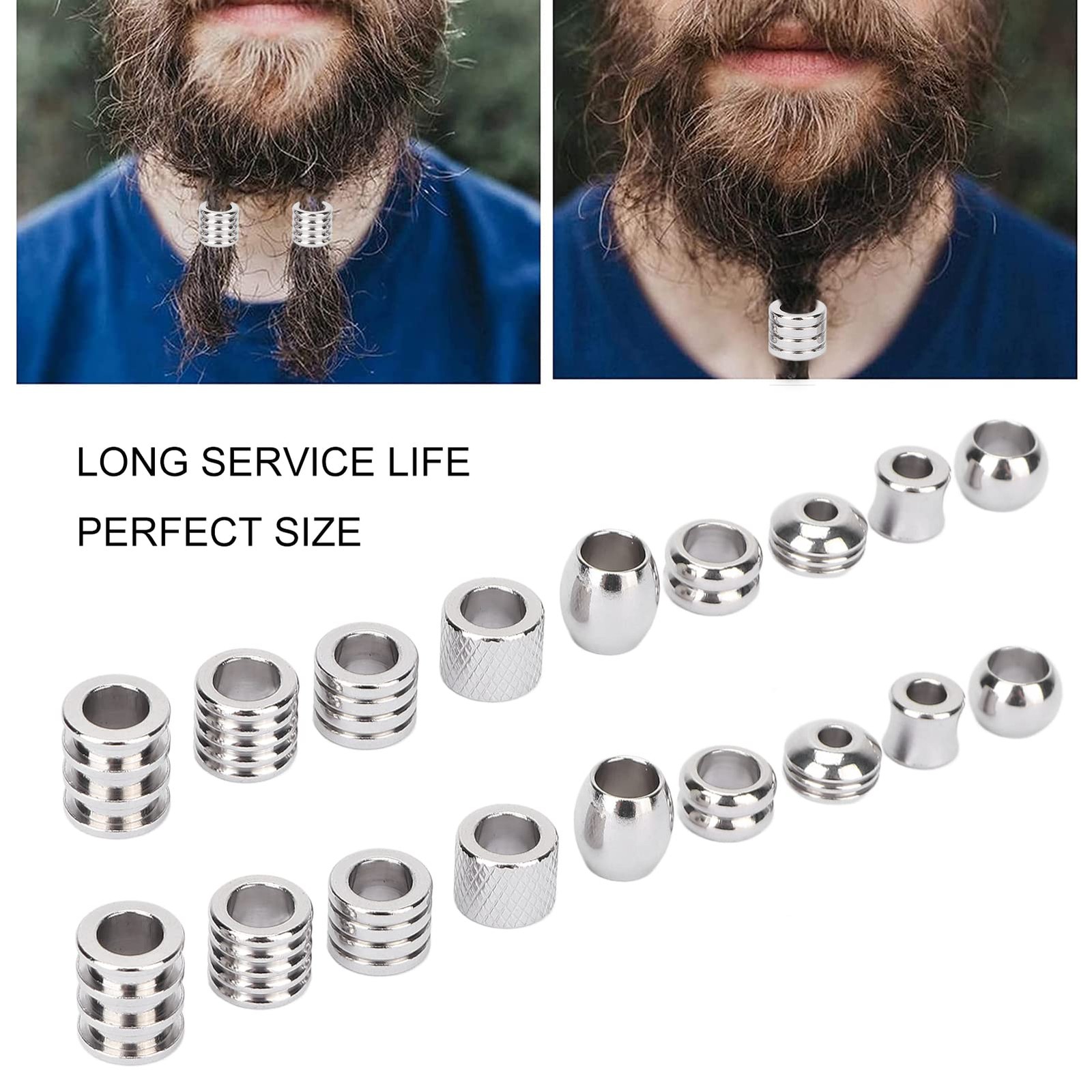Estink Viking Beard Beads, Pack of 18 Stainless Steel Hair Tube Beads Norse Viki