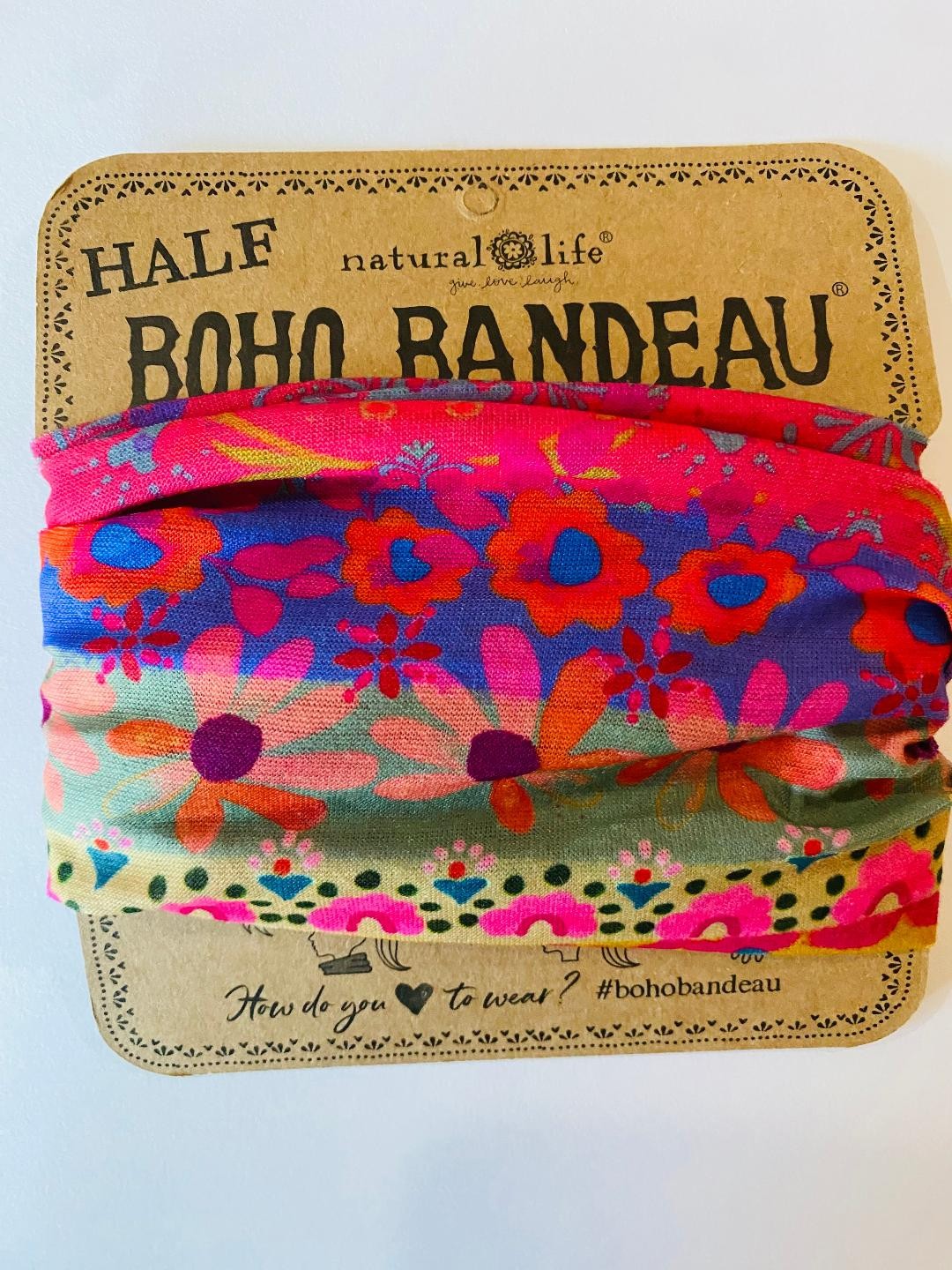 Bright Floral Natural Life Boho Bandeau Half Buff Medium Headband Karma pretty